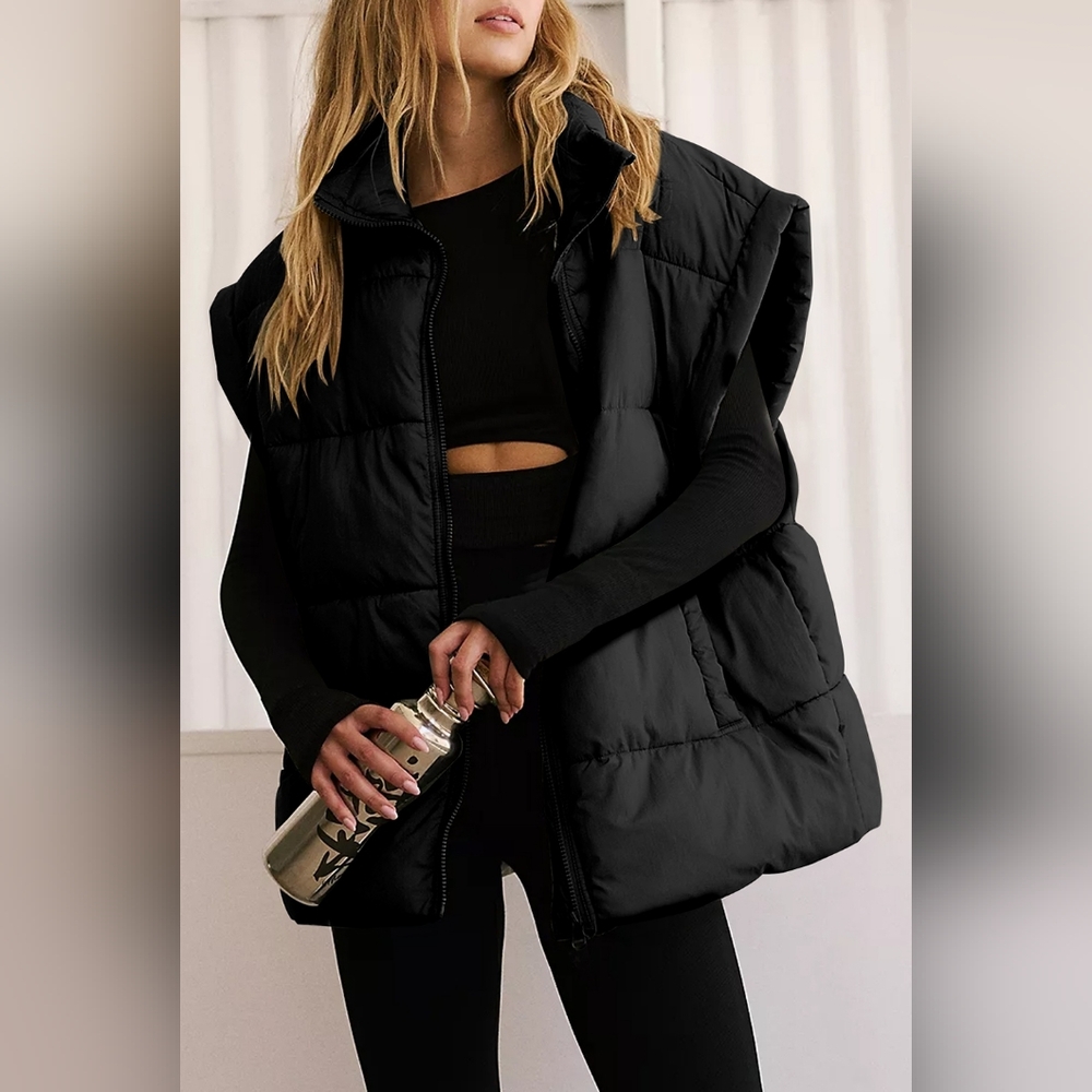 Zip Up Puffer Vest Coat with Pockets